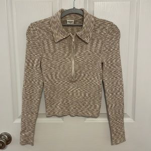 Tan and white marled Abercrombie half zip polo sweater